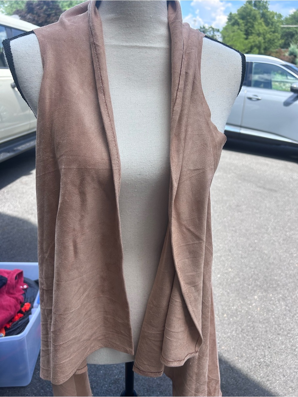 Sleeveless Open Front Drape Vest in Dusty Taupe